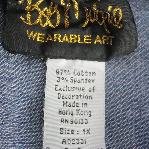 Bob Mackie Womens Plus 1X Blue Jean Denim Long Skirt Embroidered Flowers Midi - Picture 3 of 10